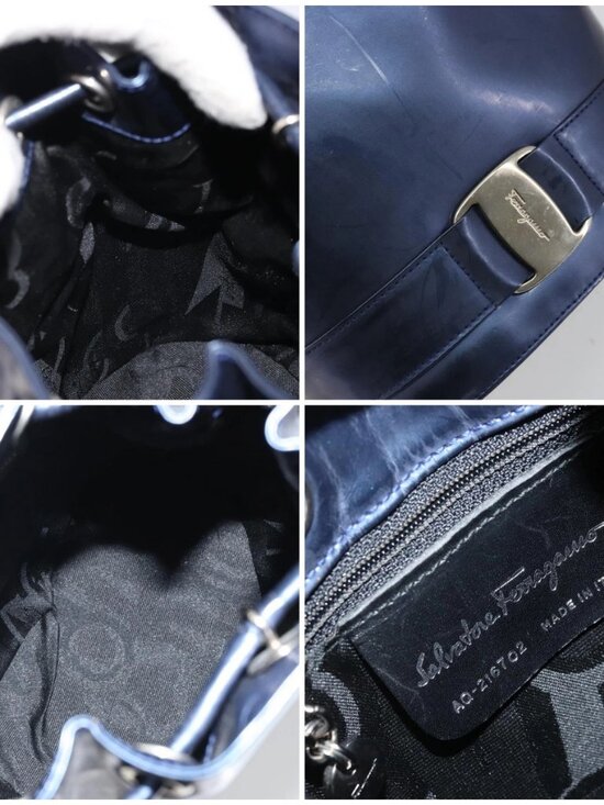 Salvatore Ferragamo Vala Backpack Patent leather Navy Silver Auth 175785 main image 7